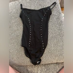 Adult medium black MotionWear dance leotard with rhinestones.